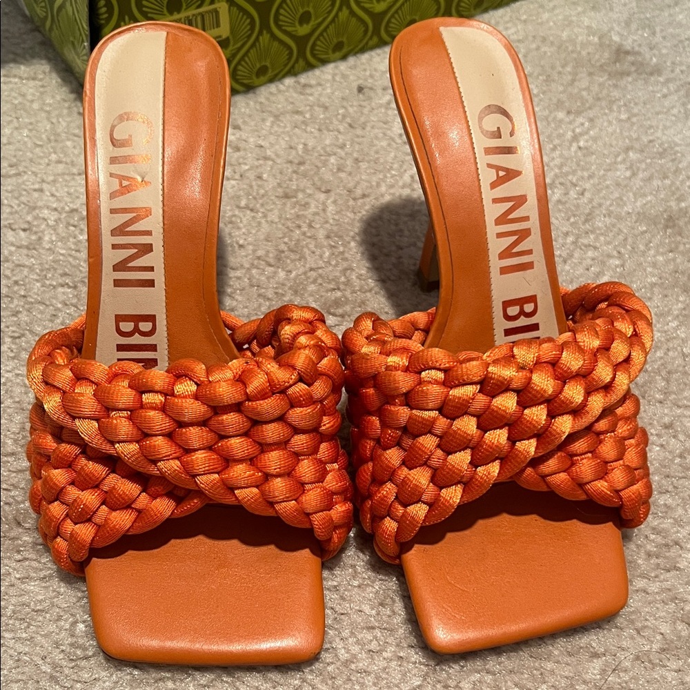 Gianni Bini Bold Orange Braided Heels